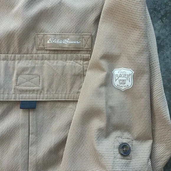 Eddie Bauer Sport Shop Fishing Shirt XL Tan Gorpcore Utility Vent - Picture 7 of 11